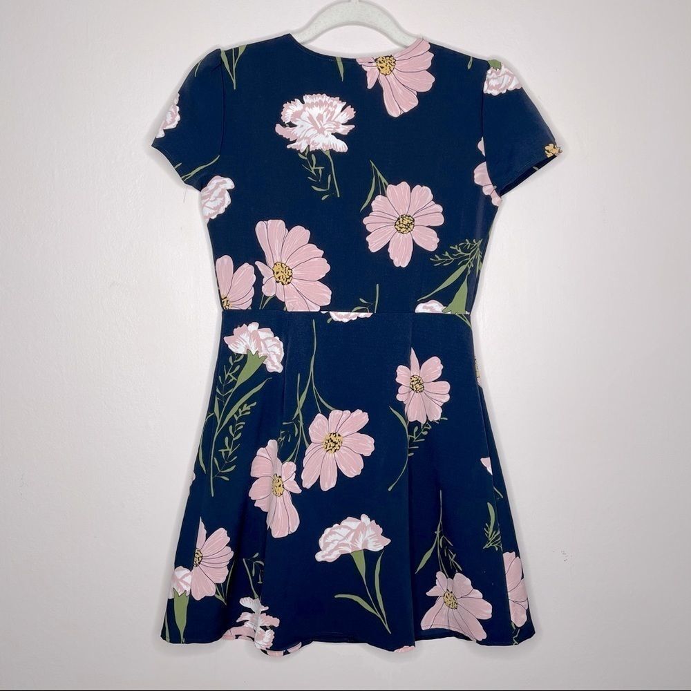 JustFab || pink floral navy fit and flare dress - Picture 8 of 10